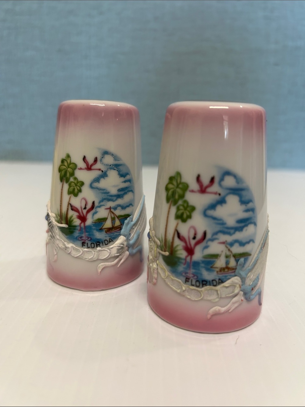 Vintage 1950s Moriage Dragonware Florida Souvenir Salt & Pepper Shakers